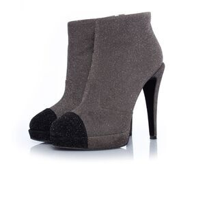 Chanel Grey platform glitter boots
